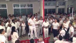 PAPs Josephus Tan leading the crowd of PAP supporters in practising their Majulah Singapura cheer [upl. by Alemahs]