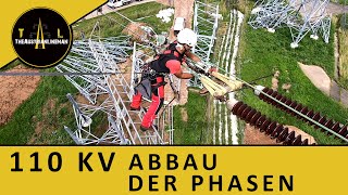 Freileitungsbau  Abbau der Phasen am Strommast [upl. by Nylikcaj]