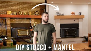 How to Stucco Brick Fireplace  Modern Makeover Resurfacing DIY [upl. by Oleic]