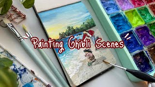 painting Studio Ghibli scenes with Jelly Gouache 🌱 relaxing paint with me art vlog 🎨 [upl. by Nette]