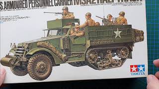 Tamiya 135 M3A2 Half Track Armoured Personnel Carrier  Kit Review [upl. by Annodam]