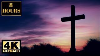 Beautiful Cross Sunset With Relaxing Music Wallpaper Screensaver Background 4K 8 HOURS [upl. by Moya788]