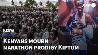 Kenyans mourn marathon prodigy Kiptum after road accident  AFP [upl. by Servetnick238]