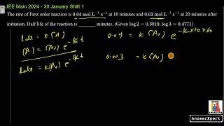 The rate of first order reaction is 004 mol L1 s1 at10 minutes and 003 mol L1 s1 at 20 minutes [upl. by Rozalin]