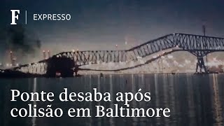 Ponte desaba após impacto de navio em Baltimore [upl. by Samford]