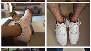 Asics Men White and Red Perforated GelCourtmov Badminton Shoes 👟 Unboxing and Review from Myntra [upl. by Anyela]