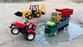 Eicher 🚜 Tractor Pulling Out Help JCB 5CX and TATA 🚚 Truck  Cartoon Truck JCB  cartoon wale video [upl. by Roinuj780]