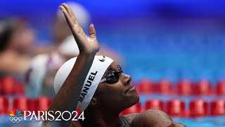 Simone Manuel SURGES late to win womens 50m finals secure individual Paris event  NBC Sports [upl. by Alage]