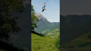 Person is doing highline freestyle tricks while bouncing around 6m up and down [upl. by Jemina434]