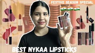 Top 05 BEST NYKAA LIPSTICKS For Medium Skin  Bare Skin Swatches [upl. by Ennasil558]