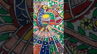 Madhubani peacock painting on canvas ytshorts viralshorts canvas farhankhan [upl. by Turro]