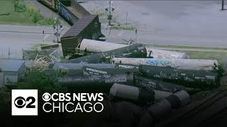 Suburban Chicago residents forced to evacuate after freight train derailment [upl. by Nanaek660]