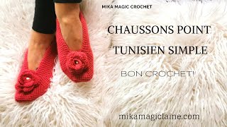 TUTO CROCHET quot CHAUSSONS POINT TUNISIEN SIMPLE quot [upl. by Nare85]