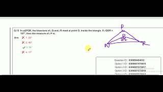 In aΔPQR the bisectors of∠Q and∠R meet at point O inside the triangle If∠QOR CGL2024 [upl. by Duquette4]