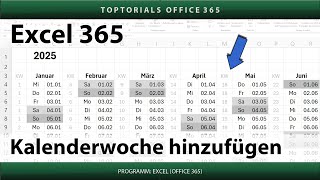 Kalenderwoche dem Kalender hinzufügen  Excel 365 Tutorial [upl. by Monah]