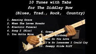 10 Diddley Bow Tunes With Tabs FRETLESS 1 string cigarboxguitarlesson canjo [upl. by Llenehs]