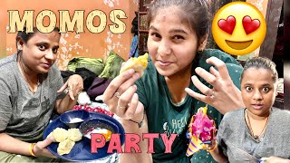 Aaj ghar main momos bana kar humne kari party 😍🥰 momos party maze aa gaye 😋🥳 [upl. by Yvi764]