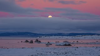 Mono Lake Snowy Sunset Moon Rise 1080p [upl. by Riordan]