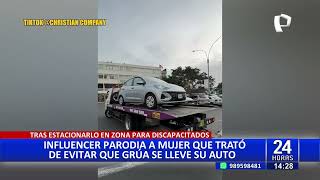 Parodia a mujer que trató de evitar que grúa se lleve su carro estacionado en zona de discapacitados [upl. by Mosra103]