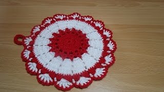 Uncinetto Crochet Centrino Bianco Rosso Presina [upl. by Grosmark113]