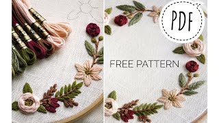 Embroidery for beginners Floral wreath  free pattern 003 [upl. by Mailli]