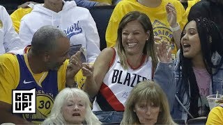 Steph Currys mom cant help but cheer for the Warriors while wearing Seth Currys jersey  Get Up [upl. by Noah]