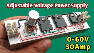 Powerful Adjustable Voltage Power Supply 060V 30Amp Using 5200 Transistor DIY Project [upl. by Efinnej]