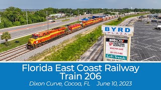 Florida East Coast Railway Train 206 Dixon Curve Cocoa FL  June 10 2023 [upl. by Lenod]