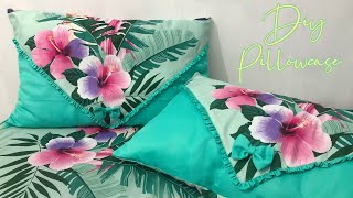 How To Make A Simple Pillowcase  Pillow cover with design  Full Tutorial For Beginners [upl. by Froemming511]