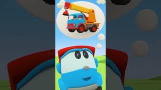 Leo the Truck amp a crane truck for kids build a cubes tower  Cartoons for kids amp shorts for kids [upl. by Elyrad835]