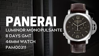 Panerai Luminor Monopulsante 8 Days GMT 44mm Watch PAM00311 PAM 311 Review  SwissWatchExpo [upl. by Lexy]