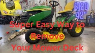 S120 How to remove your Mower Deck on the S Class 100 Series John Deere Lawn Tractor [upl. by Libre859]