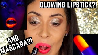 GLOW IN THE DARK MAKEUP LIPSTICK AND MASCARA  PaintGlow  Weird makeup [upl. by Akinyt]