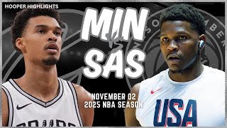 Minnesota Timberwolves vs San Antonio Spurs Full Game Highlights  Nov 2  2025 NBA Season [upl. by Pierre]