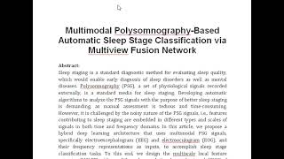 Multimodal Polysomnography Based Automatic Sleep Stage Classification via Multiview Fusion Network [upl. by Elephus]