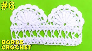 Borde 6 para Colchas o Manteles tejido a crochet paso a paso en punto abanicos pétalos [upl. by Charlene]