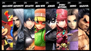 Banjo amp Kazooie VS Sephiroth VS Byleth VS Min Min VS Joker VS Pyra Mythra VS Hero VS Kazuya Ultimate [upl. by Aleyam]