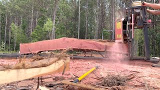 Sawing a 6x6 From Majorly Bowed Cedar Log [upl. by Aniuqahs662]