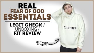 LEGIT ESSENTIALS  Fear of God knit logo hoodie  How to tell  unboxing amp fit review [upl. by Apul166]