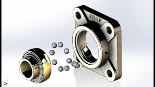 One inch square flanged ball bearing CAD model free download  UCF 205 bearing CAD models [upl. by Nanny52]