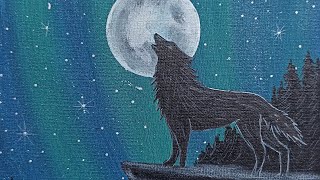 paisaje nocturno con la silueta de un lobo aullando bajo la luna llena art drawing [upl. by Anoed]