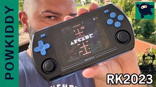 PowKiddy RK2023  Retro Handheld Game Console  MAMEN64PSCP3NEOGEOGBANESSFCMDNDS [upl. by Florry392]