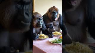 Gorillas eat spaghetti funnyanimal funny shots pets gorilla cute [upl. by Sinegra580]