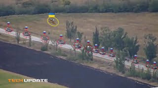 How Ukrainian FPV Drones Relentlessly Blow Up Russian Infantry and Tanks Convoy in Donetsk [upl. by Ailegra177]