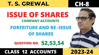 ISSUE OF SHARES COMPANY ACCOUNTS TSGrewal Ch8 Que No525354Forfeiture and Reissue of Shares [upl. by Rehpotsyrhc]