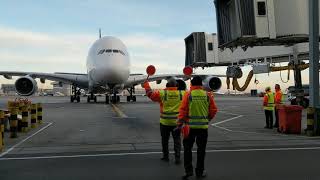 Marshalling in an A380 [upl. by Ahse]