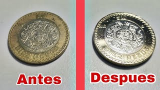 Moneda 10 pesos México PULIDO PERFECTO RESTAURACIÓN [upl. by Hersh]