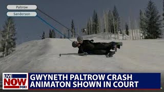 Gwyneth Paltrow trial Ski collision animation shown between Paltrow amp Sanderson  LiveNOW from FOX [upl. by Pebrook]