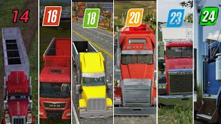 fs14 vs fs16 vs fs18 vs fs20 vs fs23 vs fs24  Truck Comparison and graphics [upl. by Lovmilla]