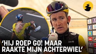 Tiesj Benoot zucht na zware val Wout van Aert quotHij riep GO maar raakte mijn achterwielquot [upl. by Akiehsat652]